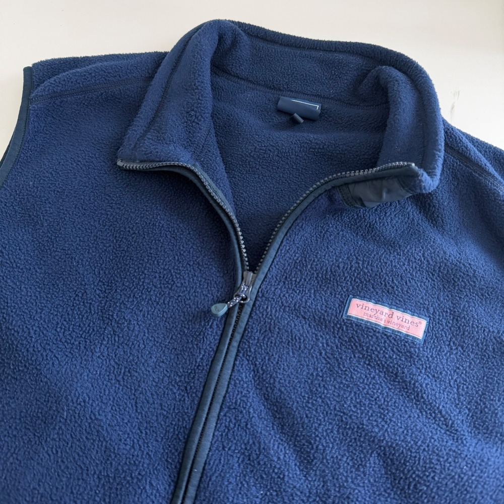 Vineyard Vines Mens Fleece Vest Navy Blue Full Zip 100001 XXL preppy whale